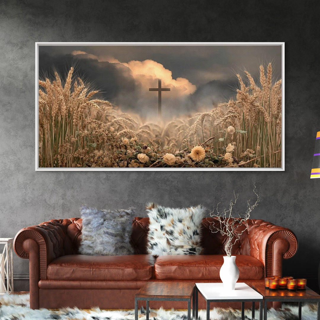 Harvest Cross – Framed Canvas Print – Christian Wall Art – Christian Art Prints – Christian Art Canvas – Christian Decor – Christian Painti