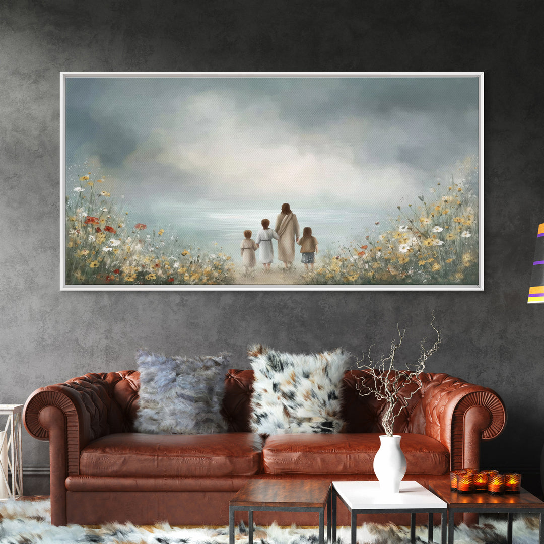 Heaven’s Meadow – Framed Canvas Print – Christian Art Canvas – Christian Wall Art – Jesus Painting – Christian Christmas Decor – Christian