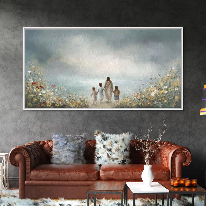 Heaven’s Meadow – Framed Canvas Print – Christian Art Canvas – Christian Wall Art – Jesus Painting – Christian Christmas Decor – Christian