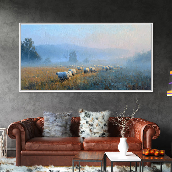 Misty Pastures – Framed Canvas Print – Christian Art – Christian Wall Art – Christian Art Canvas – Christian Art Painting – Large Christian