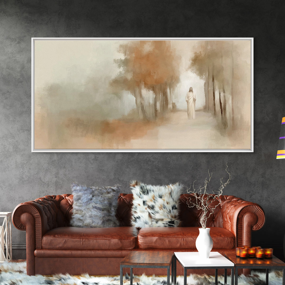 Gentle Shepherd Walk – Framed Canvas Print – Christian Art Print – Christmas Art – Jesus Painting – Christian Decor – Christian Wall Art