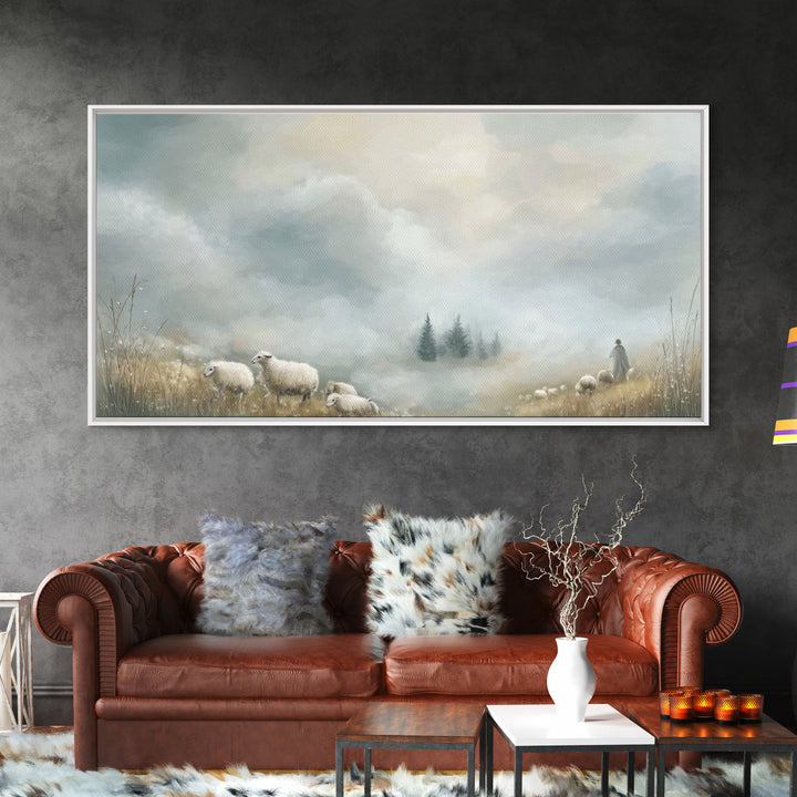 Dawn Meadow Peace, Framed Canvas Print, Christian Art Canvas, Christian Wall Art, Christian Christmas Art, Christian Decor, Jesus Painting