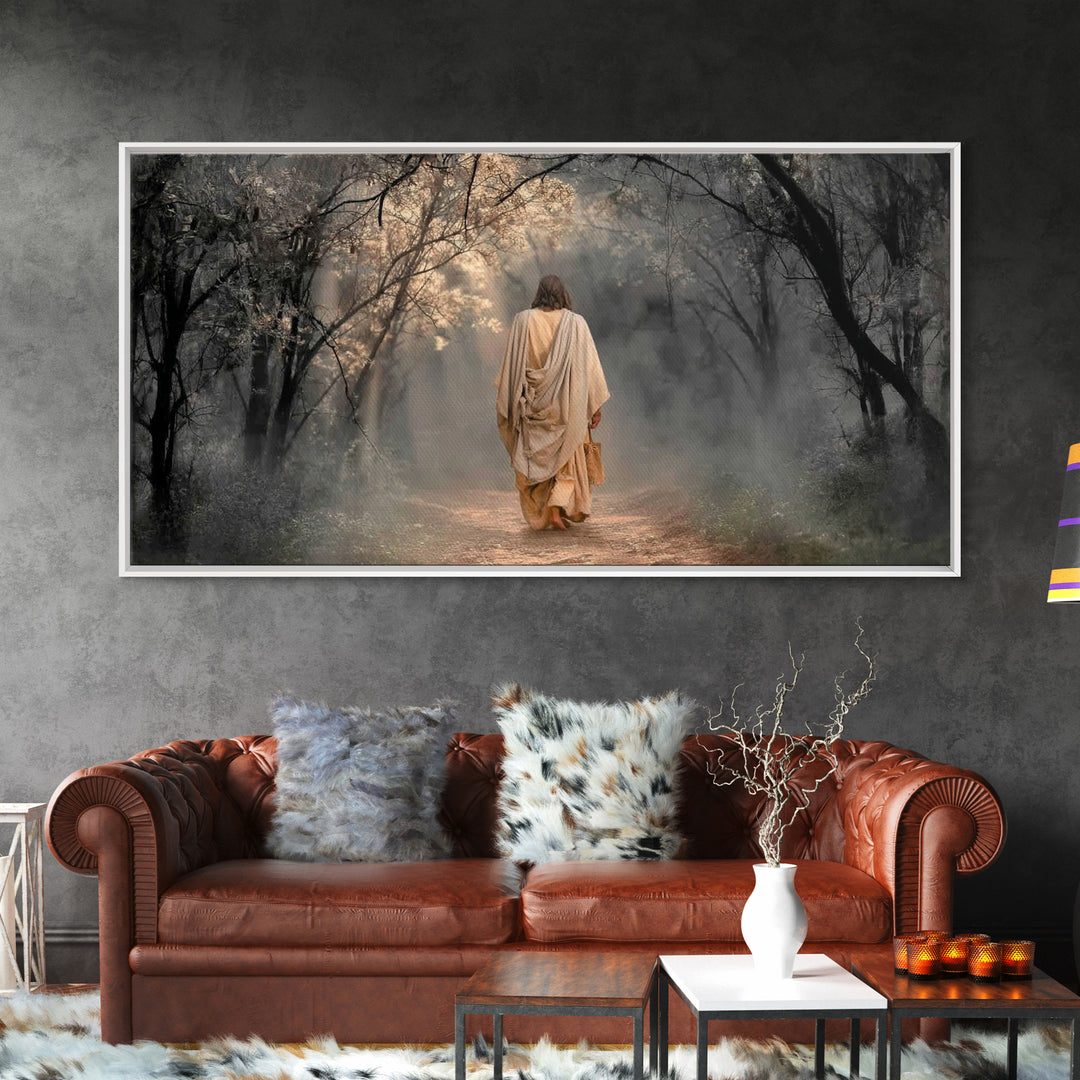 Walk In The Light, Framed Canvas Print, Jesus Painting, Christian Wall Art, Christian Art Canvas, Christian Decor, Christmas Art