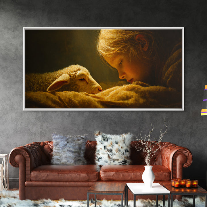 Little Lamb Blessing | Framed Canvas Print | Christian Wall Art | Christian Art Canvas | Christian Christmas Art | Jesus Painting | Christi