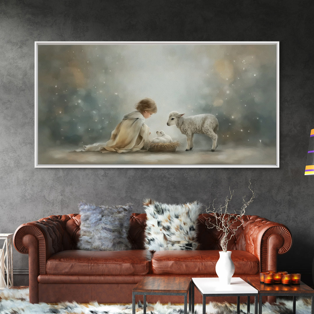 Starry Manger Peace – Framed Canvas Print – Christian Art Canvas – Christian Wall Art – Jesus Painting – Christian Christmas Art – Christia