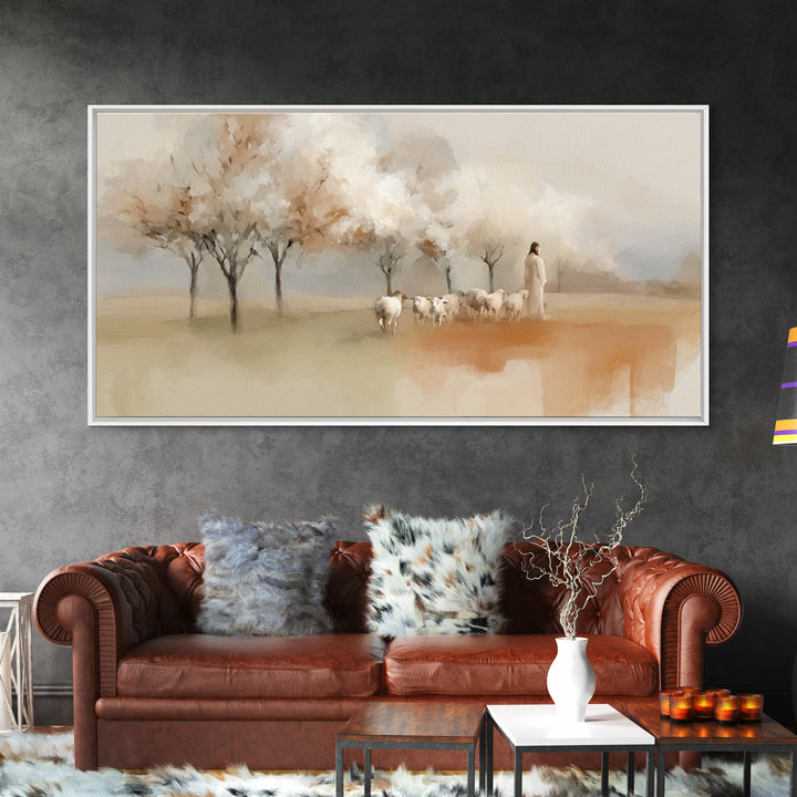 Springtime Shepherd – Framed Canvas Print – Christian Wall Art – Christian Art Canvas – Jesus Painting – Christian Decorations – Christian