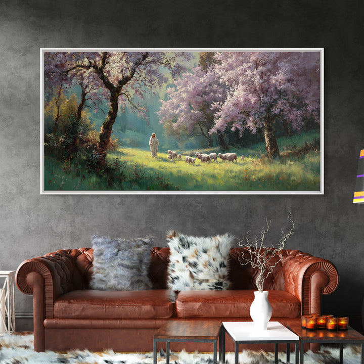 Sacred Pasture – Framed Canvas Print – Christian Wall Art – Christian Art Canvas – Jesus Painting – Christian Christmas Art – Christian Dec