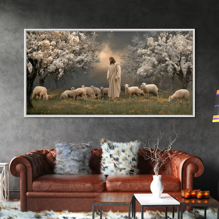 Shepherds Of Light – Framed Canvas Print – Christian Wall Art – Jesus Painting – Christian Art Canvas – Pastoral Scenery – Christian Christ