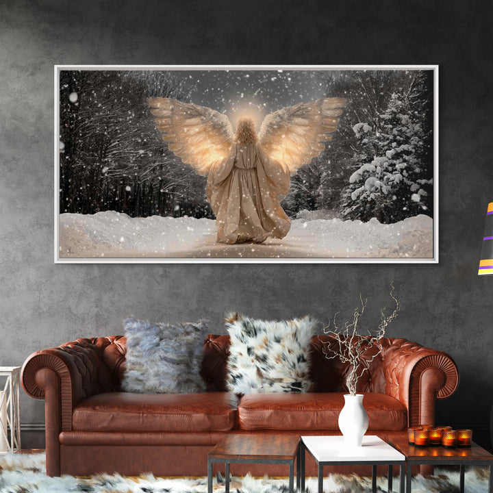 Winter Guardian – Framed Canvas Print – Christian Wall Art – Christian Art Canvas – Angel Art – Christmas Art – Christian Decorations