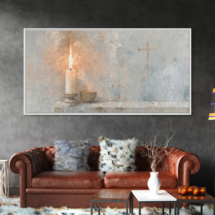 Sacred Candle Grace – Framed Canvas Print – Christian Wall Art – Christian Art Canvas – Minimalist Christian Art – Christian Decor – Subtle