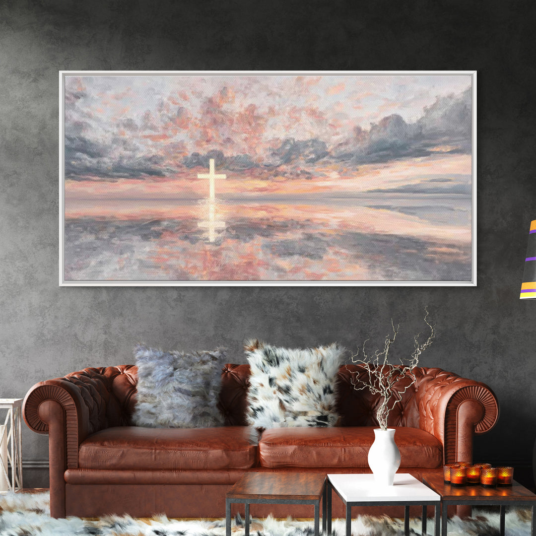Rose Dawn Cross – Framed Canvas Print – Christian Art Canvas – Christian Wall Art – Modern Christian Art – Christmas Art – Christian Gift I