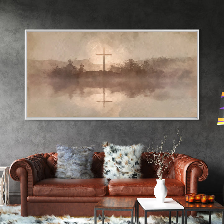 Misty Hill Cross | Framed Canvas Print | Christian Art Canvas | Moody Christian Art | Christian Wall Art | Christmas Art | Christian Decora
