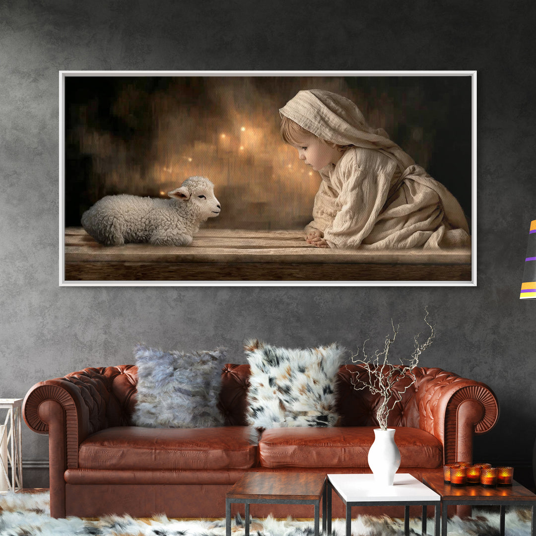 Gentle Nativity Gaze – Framed Canvas Print – Christian Wall Art – Christian Art Canvas – Jesus Painting – Christian Christmas Art