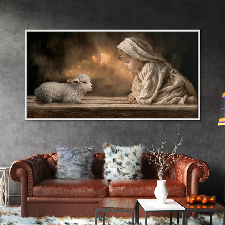 Gentle Nativity Gaze – Framed Canvas Print – Christian Wall Art – Christian Art Canvas – Jesus Painting – Christian Christmas Art
