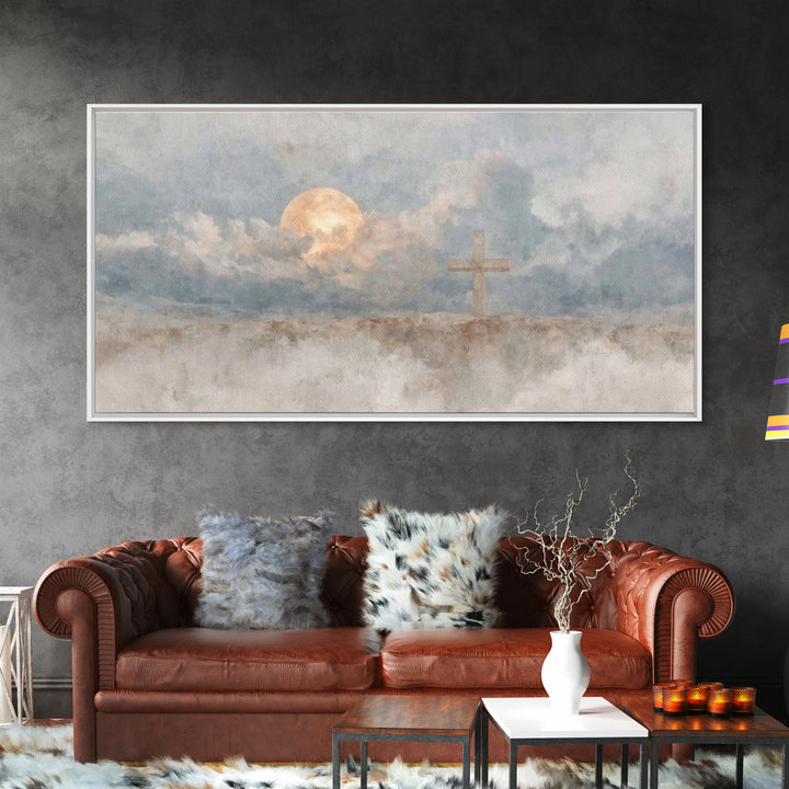 Moonlit Salvation – Framed Canvas Print – Christian Wall Art – Christian Art Canvas – Christian Art – Modern Christian Art