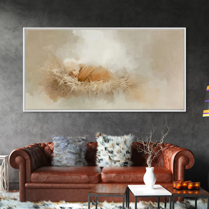 Gentle Nativity Glow – Framed Canvas Print – Christian Christmas Art – Christian Wall Art – Jesus Painting – Christmas Canvas Wall Art – Ch