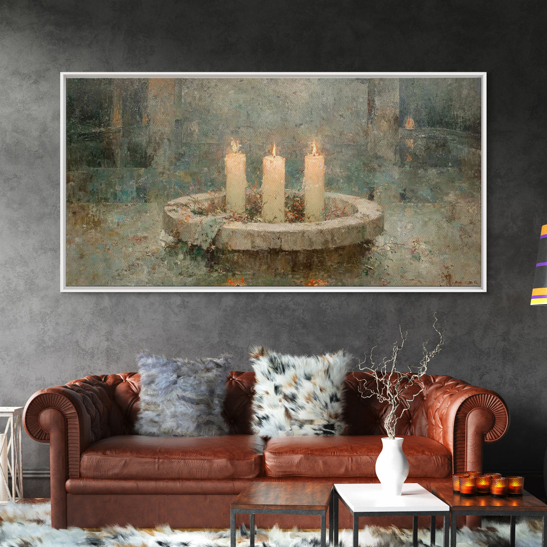 Evening Advent Glow – Framed Canvas Print – Christmas Art – Christian Art Canvas – Christian Christmas Decor – Christmas Wall Art – Moody C