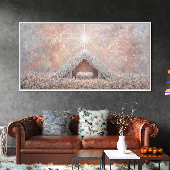 Glory In The Stable – Framed Canvas Print – Christian Wall Art – Christian Christmas Art – Christmas Art Work – Christian Art Canvas – Jesu