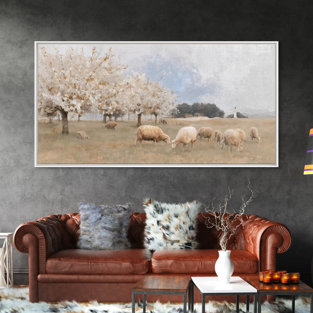 Pastures Of Hope – Framed Canvas Print – Christian Art Canvas – Christian Wall Art – Christmas Art – Christian Decor – Jesus Painting