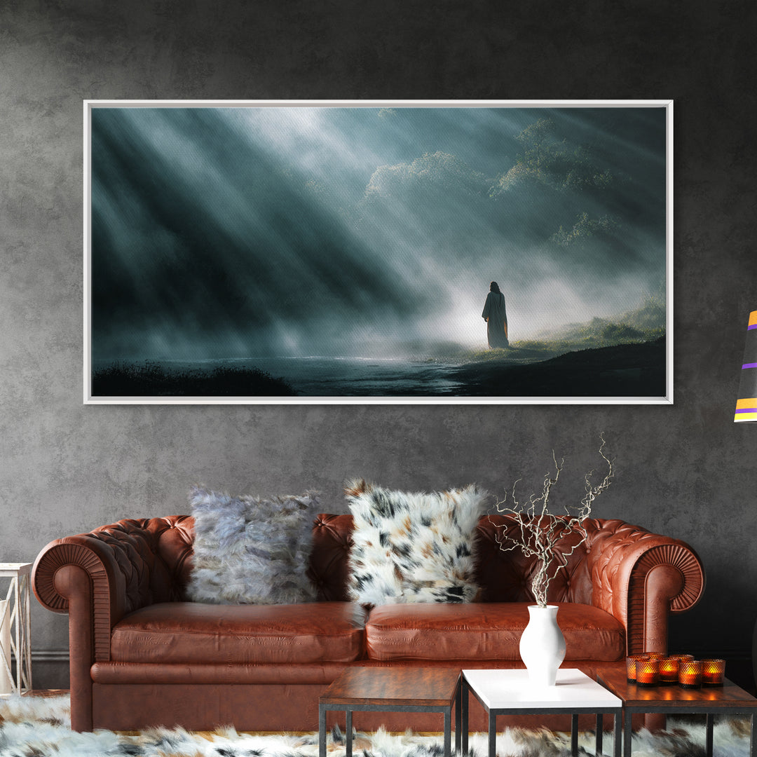 Valley Light, Framed Canvas Print, Christian Wall Art, Modern Christian Art, Jesus Painting, Christian Art Canvas, Christian Christmas Deco