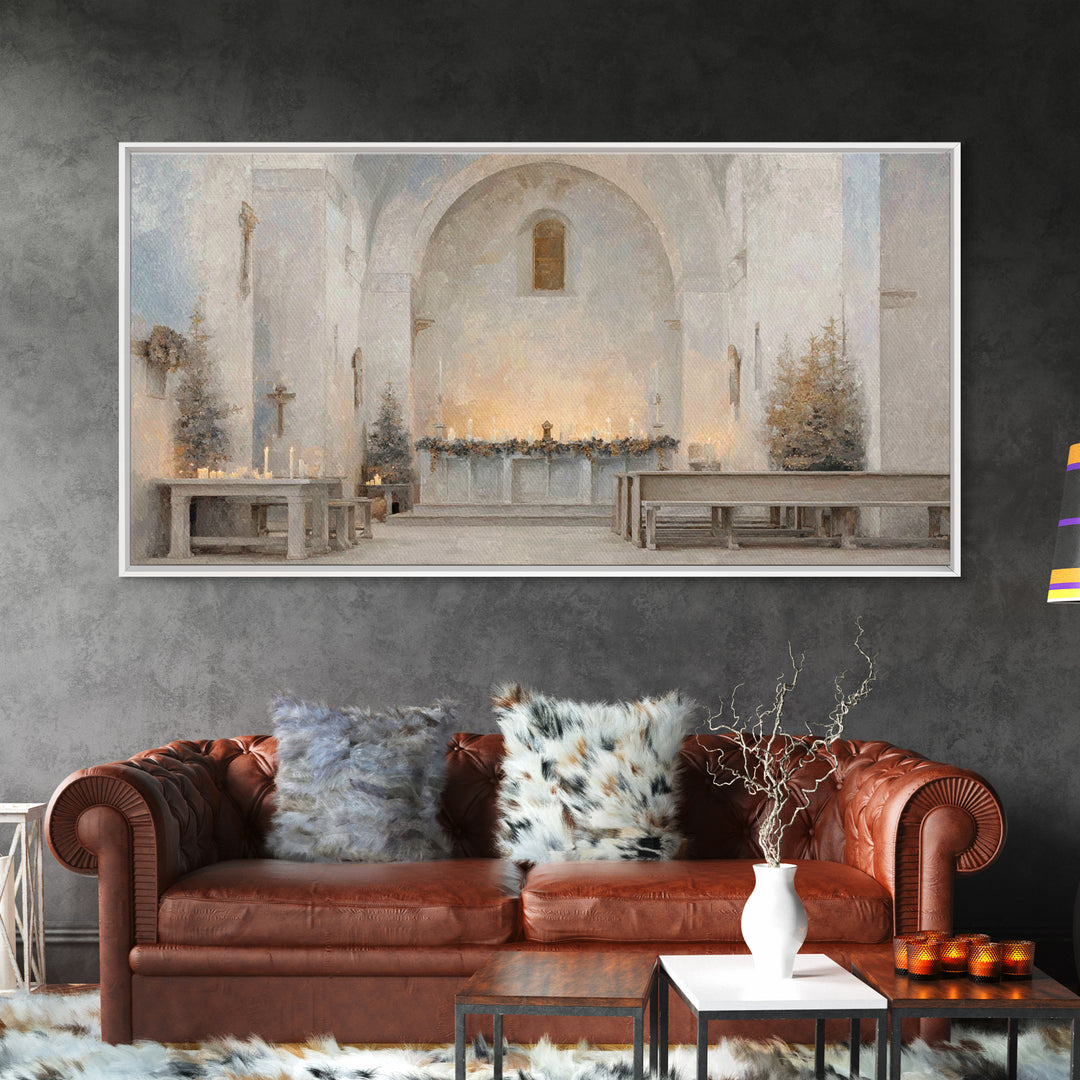 Winter Chapel Light – Framed Canvas Print – Christian Wall Art – Christian Art Canvas – Christmas Art – Christian Christmas Decor – Unique