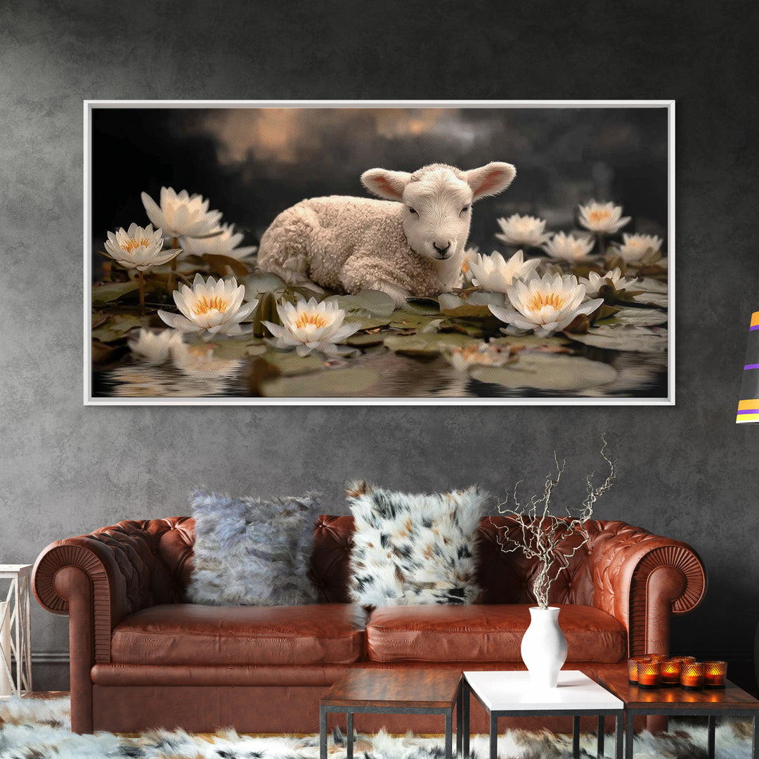 Still Waters Lamb – Framed Canvas Print – Christian Art Print – Christian Wall Art – Christian Art Canvas – Vintage Christian Art – Christi