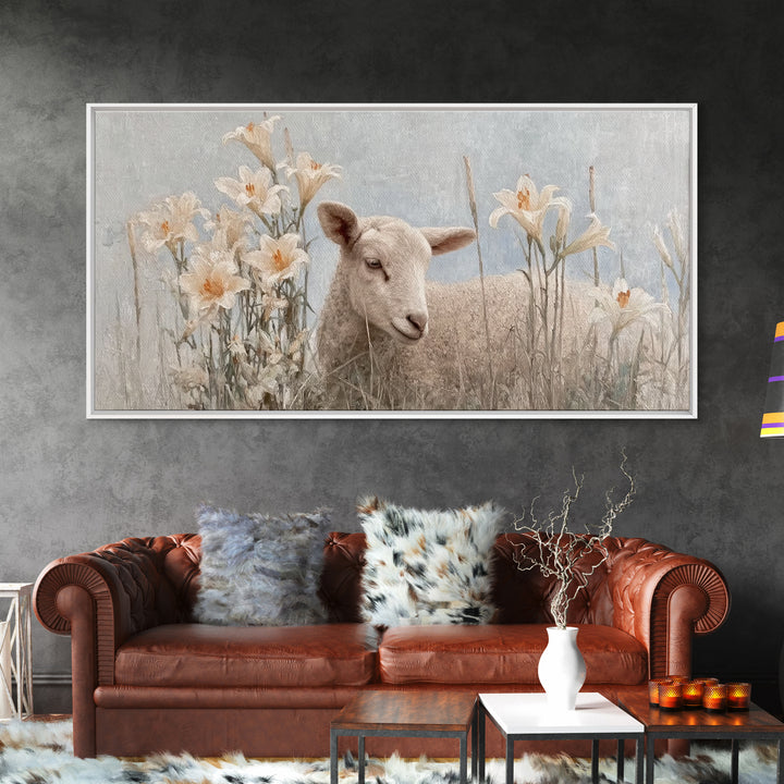 Morning Lily Lamb – Framed Canvas Print – Christian Art Canvas – Christian Art Print – Christian Wall Art – Subtle Christian Art – Christia