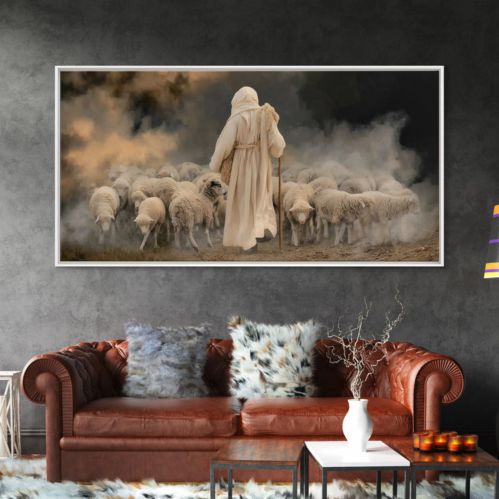 Pasture Keeper – Framed Canvas Print – Jesus Painting – Christian Wall Art – Christian Art Canvas – Large Christian Painting – Christian Gi