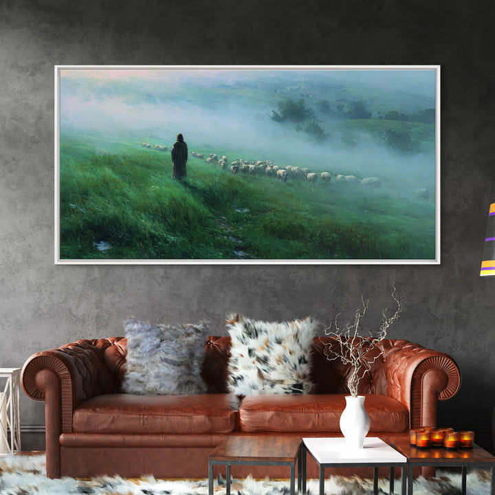 Morning Shepherd – Framed Canvas Print – Christian Art Canvas – Christian Wall Art – Jesus Painting – Christian Art Prints – Moody Christia