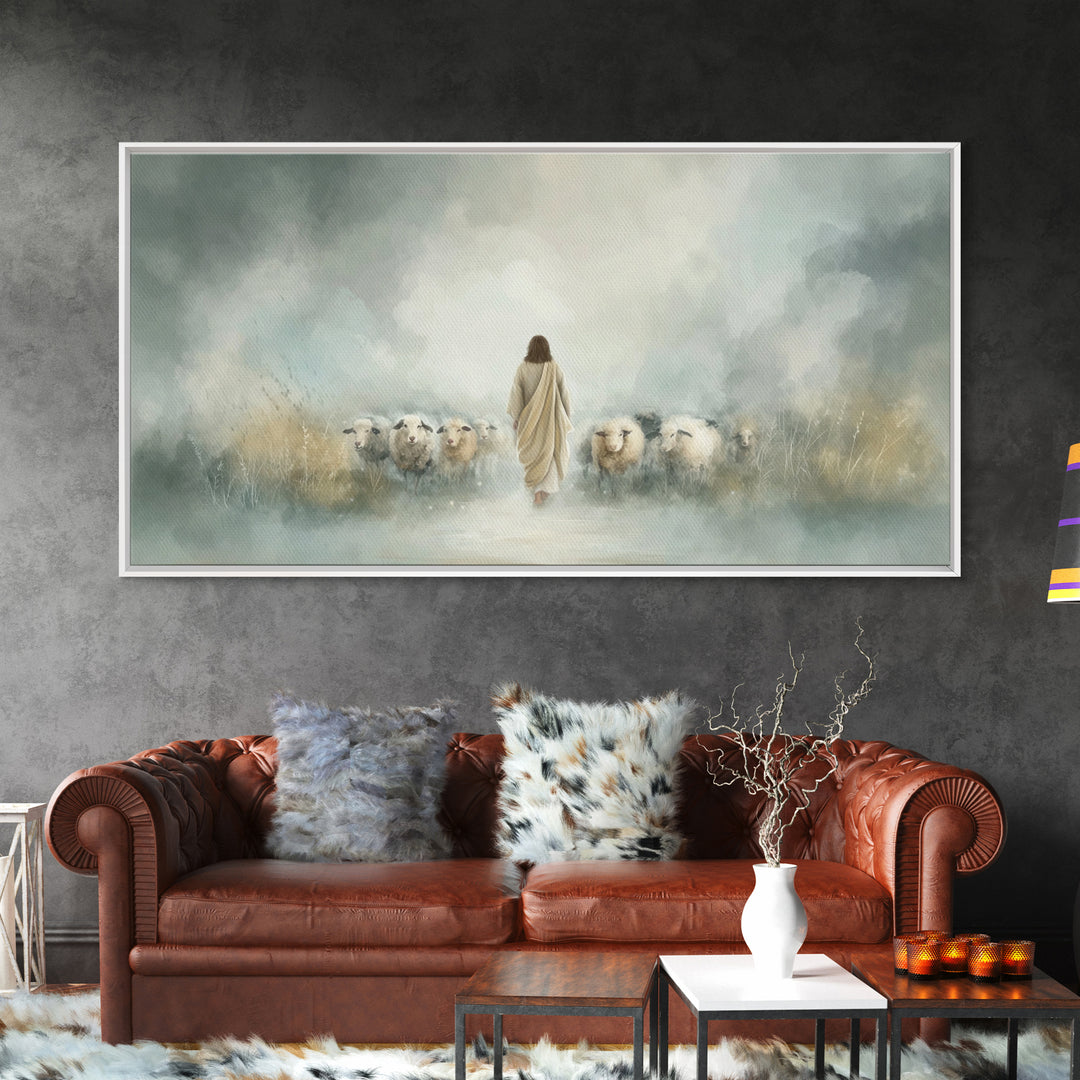 Heavenly Flock – Framed Canvas Print – Christian Wall Art – Jesus Art Print – Christian Art Canvas – Christian Painting – Subtle Christian