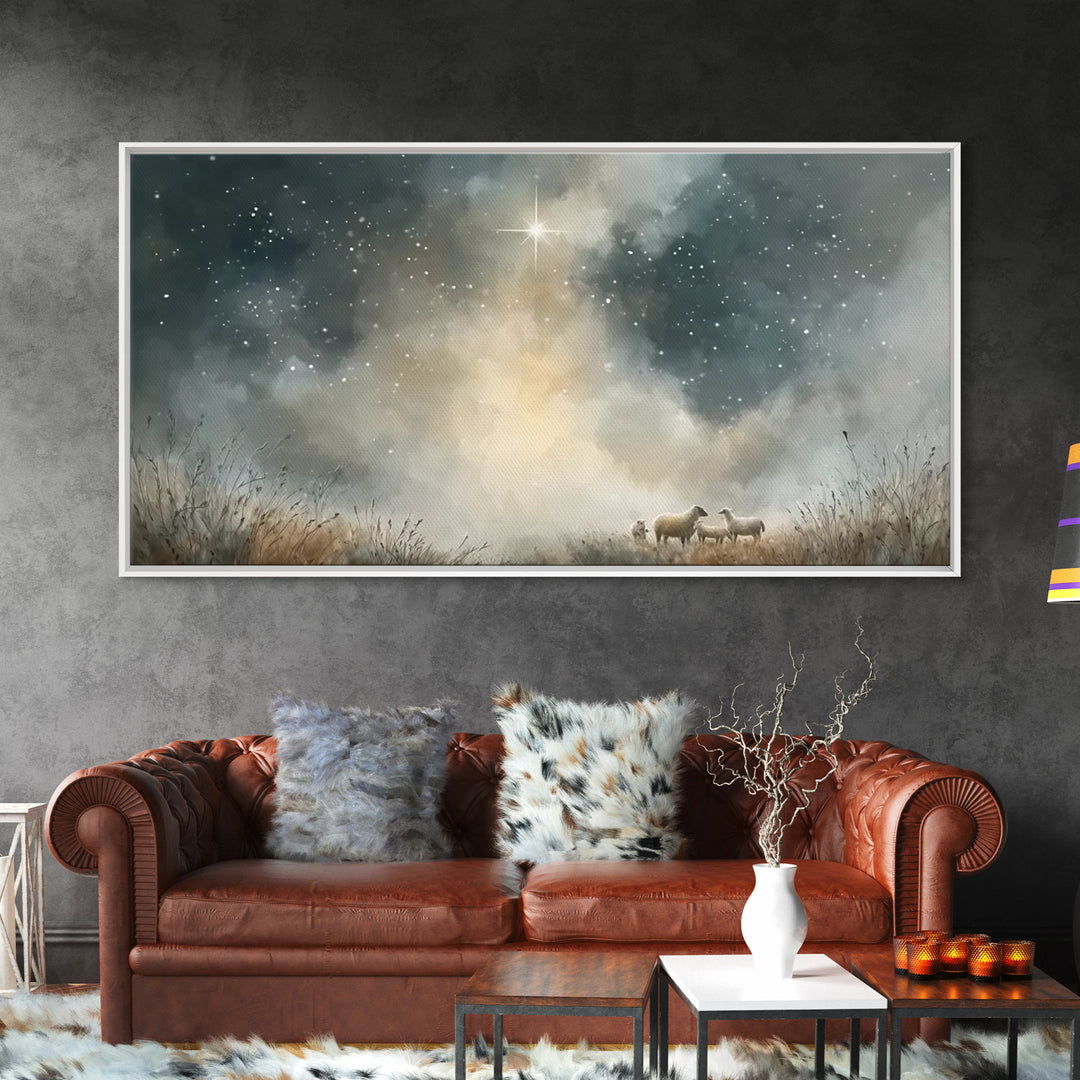 Heavenly Starrise – Framed Canvas Print – Christmas Wall Art – Christian Art Canvas – Christian Christmas – Jesus Christmas Art