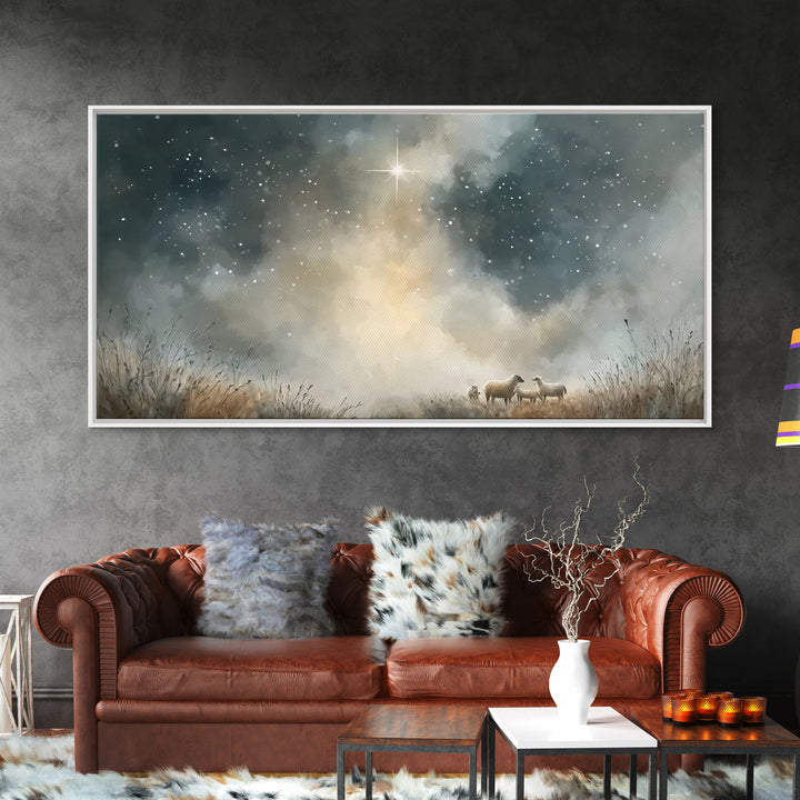 Heavenly Starrise – Framed Canvas Print – Christmas Wall Art – Christian Art Canvas – Christian Christmas – Jesus Christmas Art