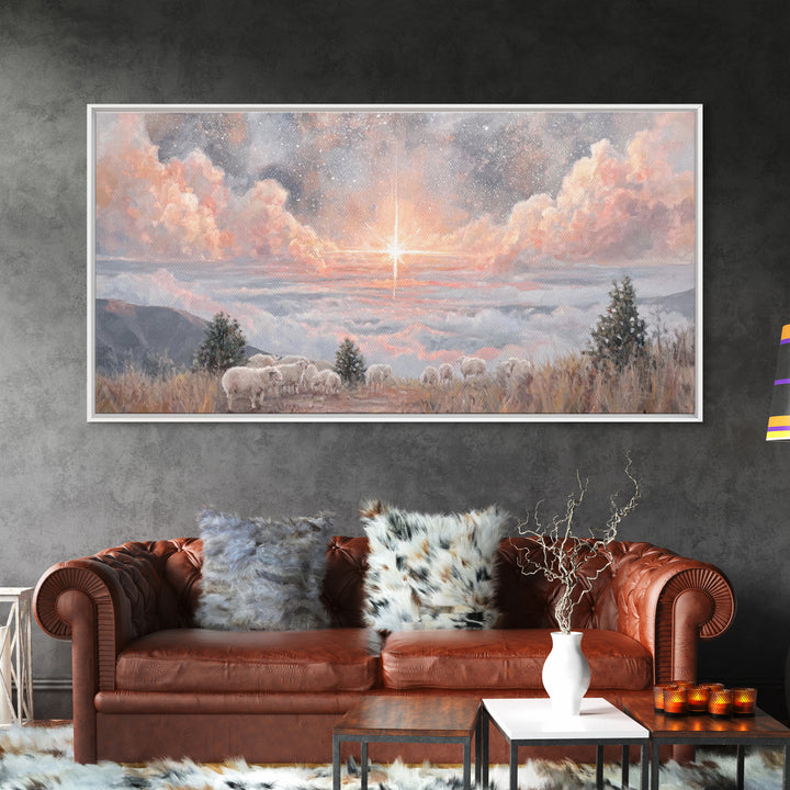 Shepherds’ Field Light – Framed Canvas Print – Christian Christmas Art – Christian Art Canvas – Retro Christmas Art – Christian Decorations