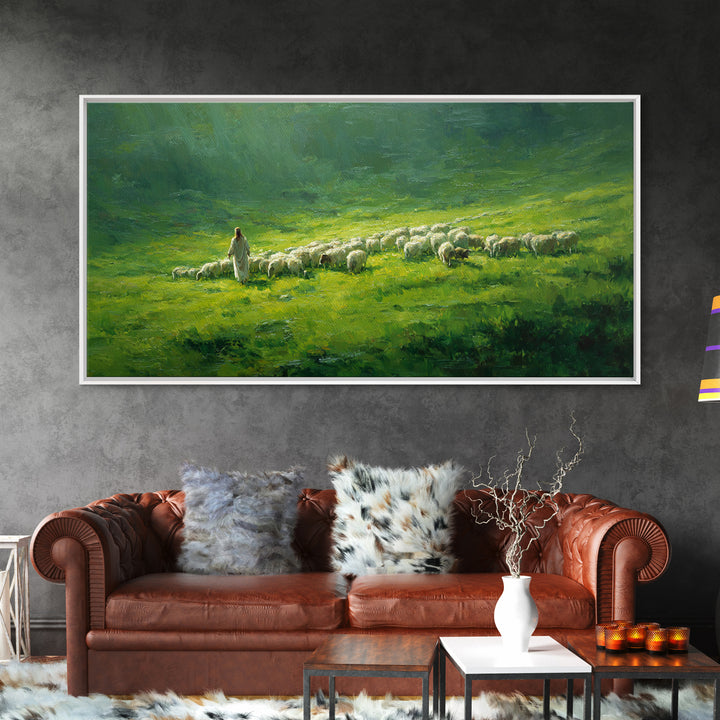 Shepherd’s Calm – Framed Canvas Print – Christian Wall Art – Jesus Painting – Christian Art Canvas – Pastoral Scenery – Christian Christmas