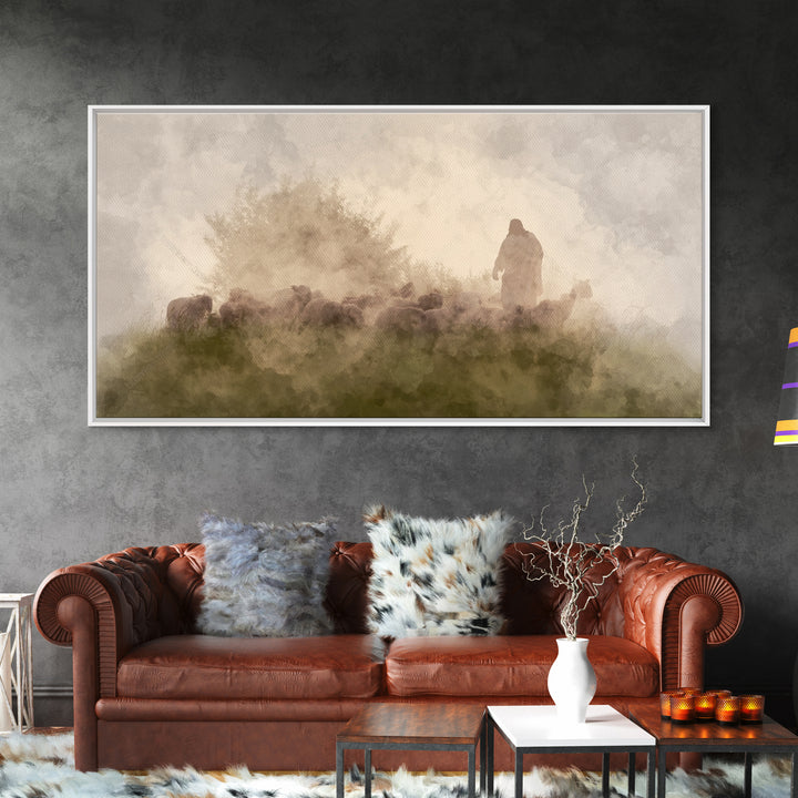 Silent Meadow Light, Framed Canvas Print, Christian Art Canvas, Christian Wall Art, Jesus Painting, Moody Christian Art, Christmas Art Prin