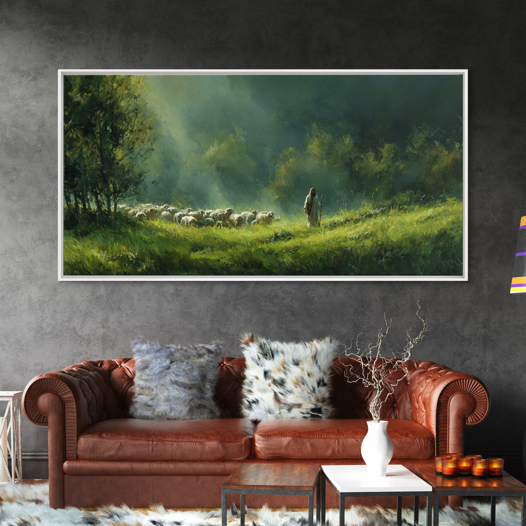 Guiding Forest Light, Framed Canvas Print, Jesus Painting, Christian Wall Art, Christian Art Canvas, Large Christian Painting, Subtle Chris