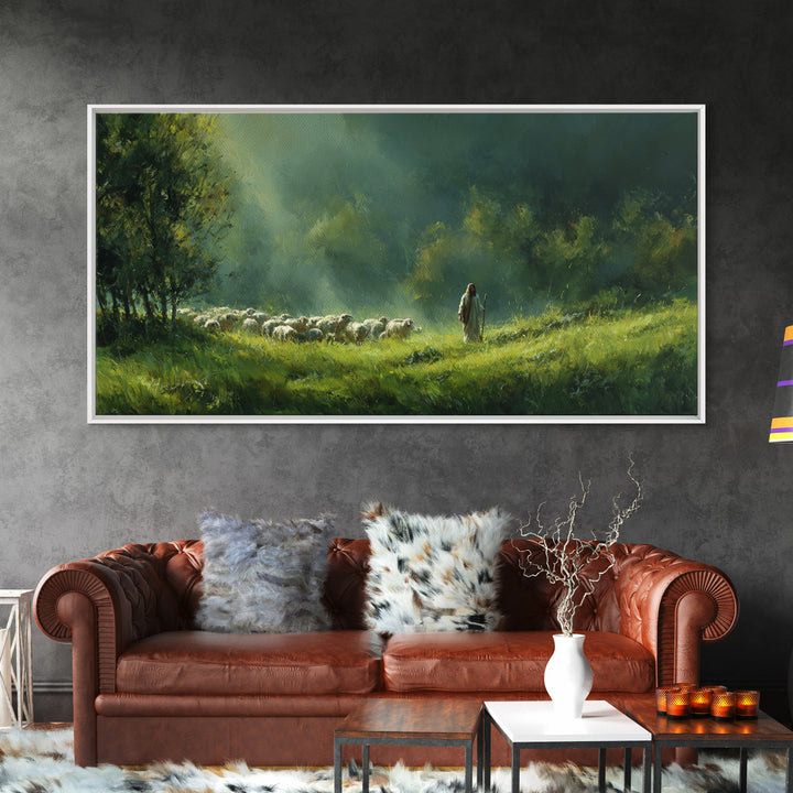Guiding Forest Light, Framed Canvas Print, Jesus Painting, Christian Wall Art, Christian Art Canvas, Large Christian Painting, Subtle Chris