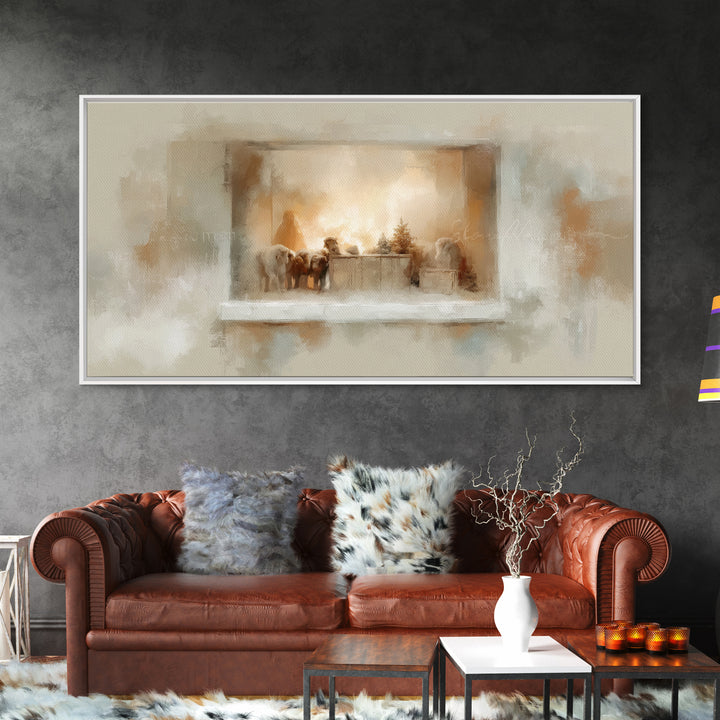 Nativity Window Glow – Framed Canvas Print – Christmas Art – Christian Christmas Decor – Christian Wall Art – Jesus Christmas Art – Christm