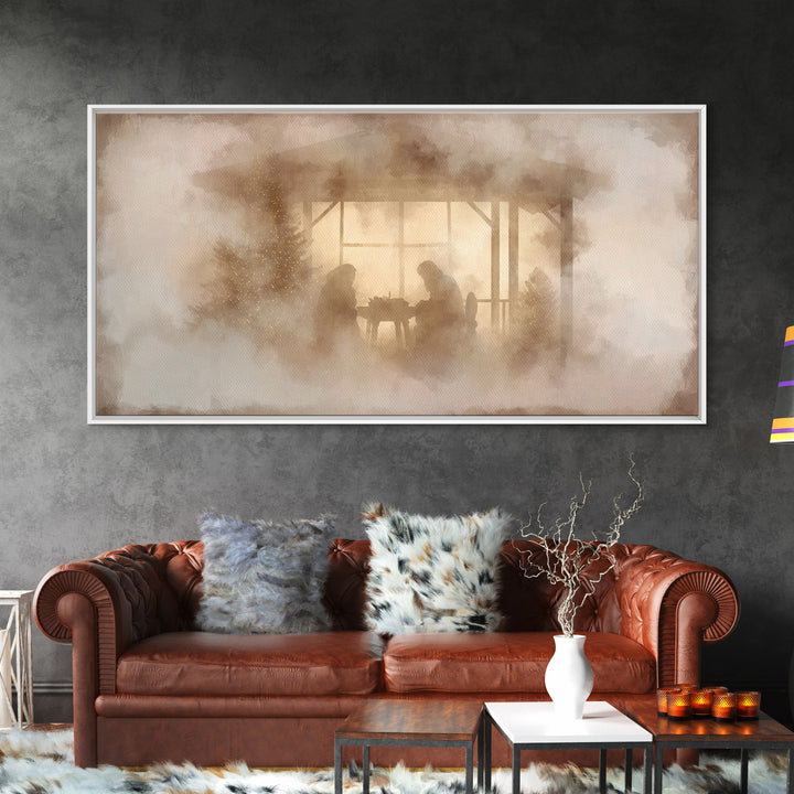 Holy Night Cottage, Framed Canvas Print, Christian Christmas Art, Christmas Wall Art, Christian Art Canvas, Birth Of Jesus Painting, Christ