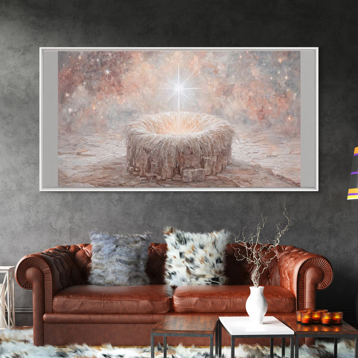 Celestial Cradle | Framed Canvas Print | Christian Christmas Art | Christian Decor | Christian Art Canvas | Christian Wall Art | Jesus Pain