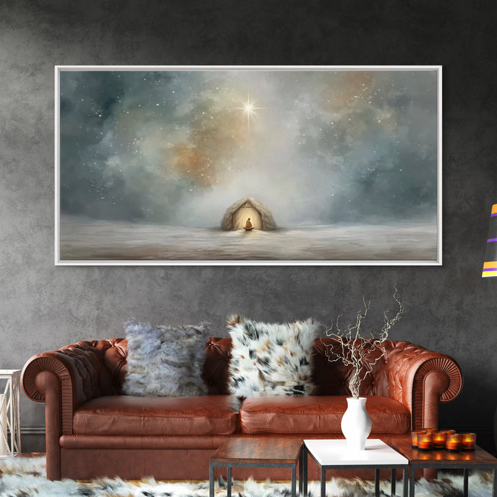 Divine Arrival | Framed Canvas Print | Christian Art Canvas | Christian Wall Art | Jesus Painting | Christian Christmas Art | Christian Dec