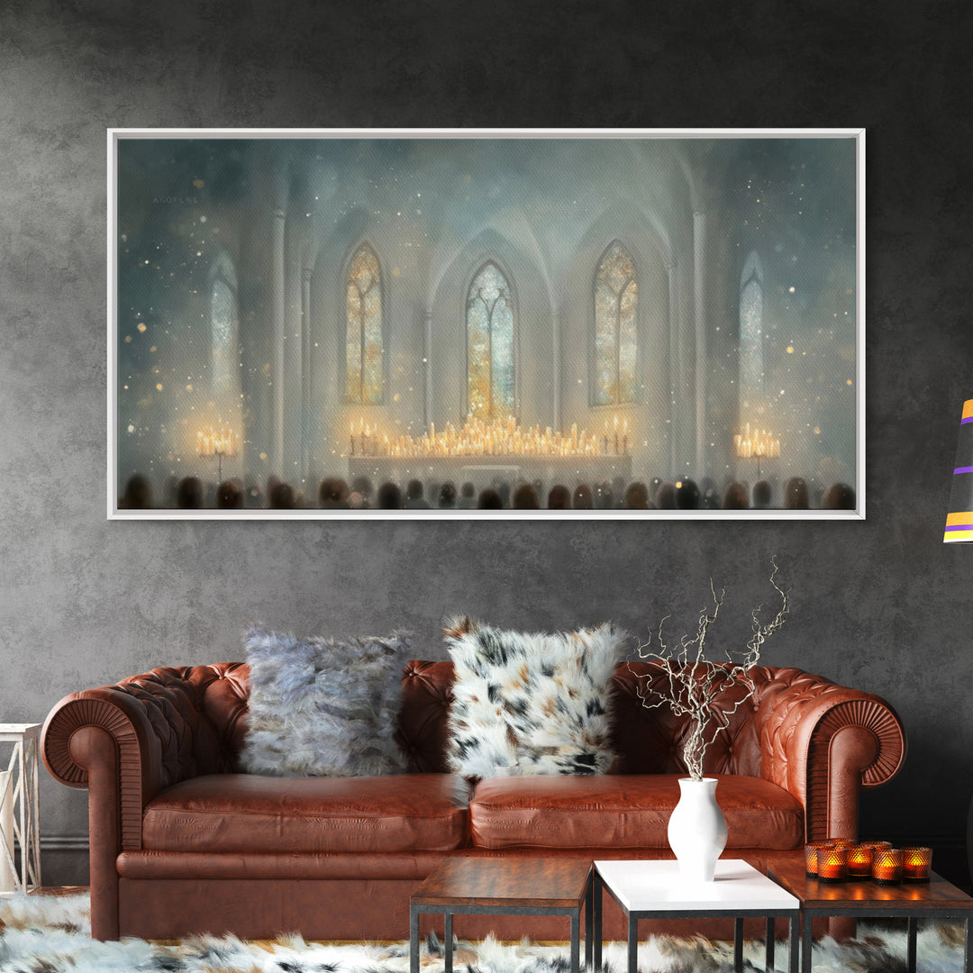 Cathedral Midnight Flame – Framed Canvas Print – Christian Paintings – Christmas Wall Art – Christian Christmas Art – Large Christian Paint
