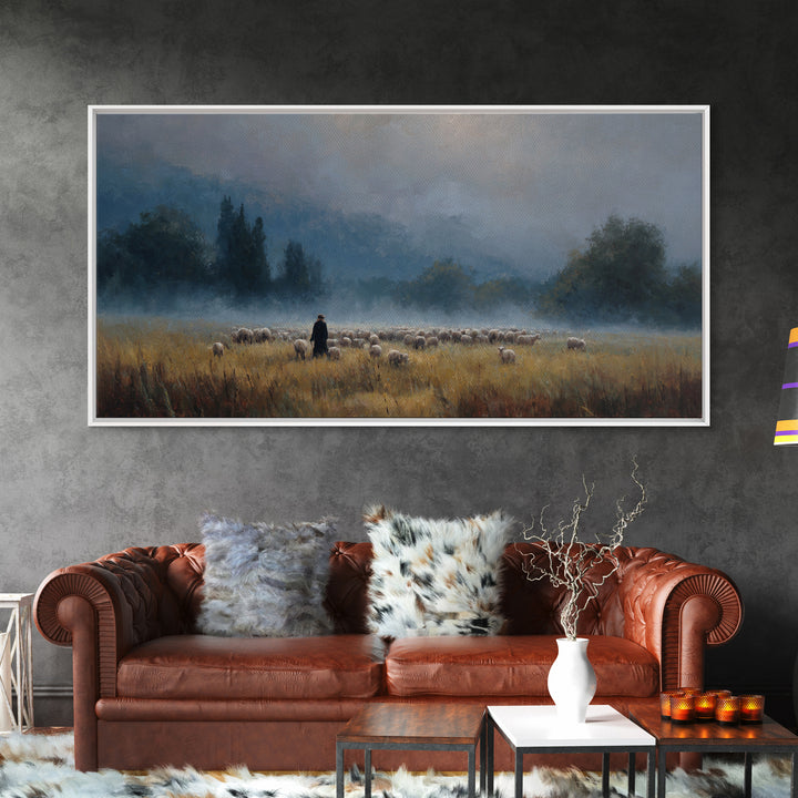 Misty Shepherd Path – Framed Canvas Print, Christian Art Canvas, Christian Christmas Art, Jesus Painting, Christian Wall Art, Christian Art