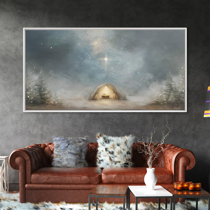 Heavenly Night Star – Framed Canvas Print – Christian Art Canvas – Christian Christmas Art – Christian Wall Art – Christmas Art – Christian