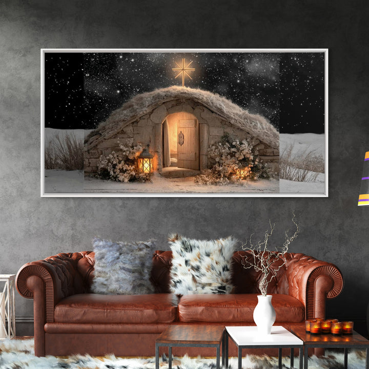 Sacred Stable Glow | Framed Canvas Print | Christian Christmas Art | Christian Art Canvas | Christmas Art | Christian Art | Christian Wall