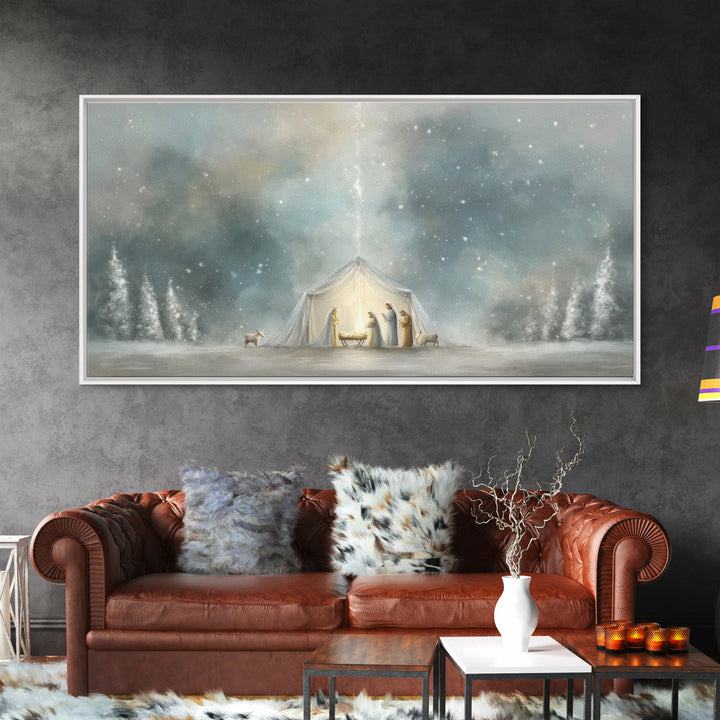 Adoration In Light, Framed Canvas Print, Christian Art Canvas, Christian Christmas Art, Christian Art, Christian Wall Art, Christmas Art