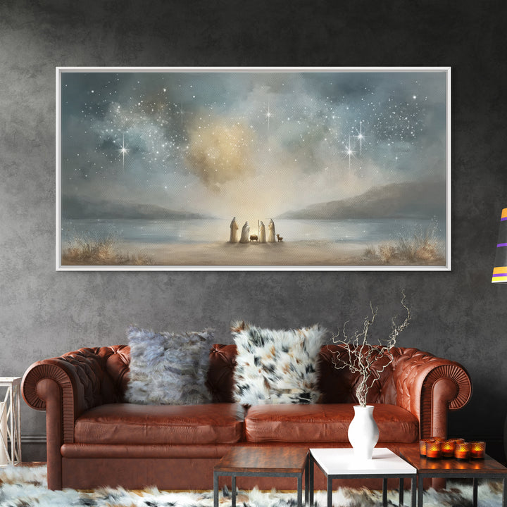 Shoreline Miracle – Framed Canvas Print – Christian Wall Art – Christian Art Print – Jesus Christmas Art – Christmas Art Framed – Christian