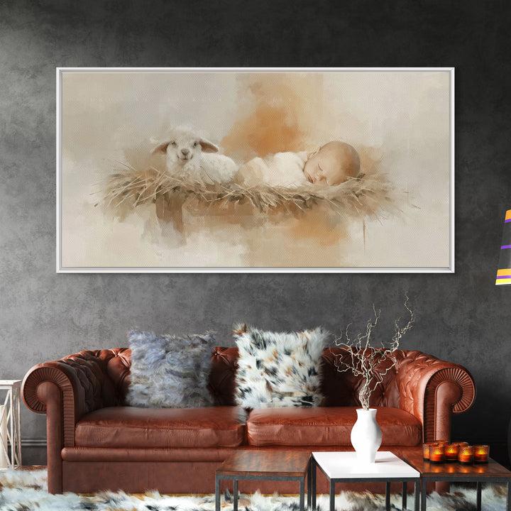 Heaven’s Lamb – Framed Canvas Print – Christian Art Canvas – Christian Wall Art – Christian Christmas Art – Jesus Painting – Christian Art