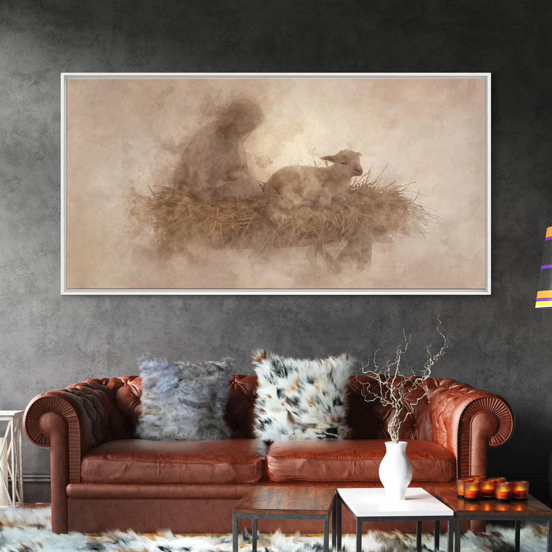 Lamb of Peace – Framed Canvas Print – Christian Wall Art – Christian Art Canvas – Christian Christmas Art – Jesus Painting – Christian Deco