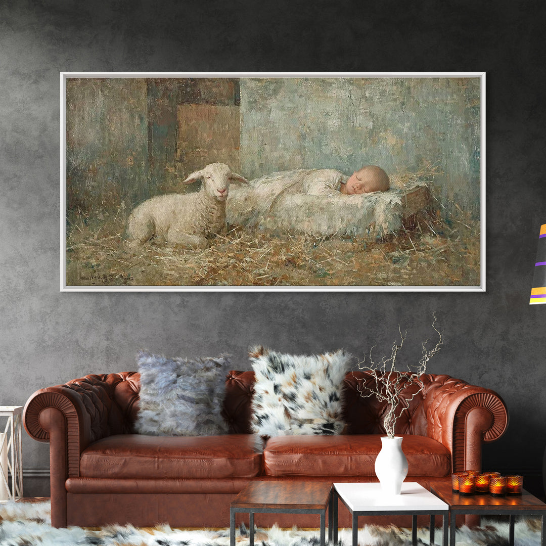 Gentle Manger – Framed Canvas Print – Christian Paintings – Christmas Wall Art – Christian Christmas Art – Christian Art Canvas – Jesus Art